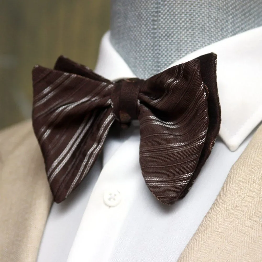Men's Self-tied Bow Tie 100%Silk Big Butterfly Reversible‎ S666 Brown
